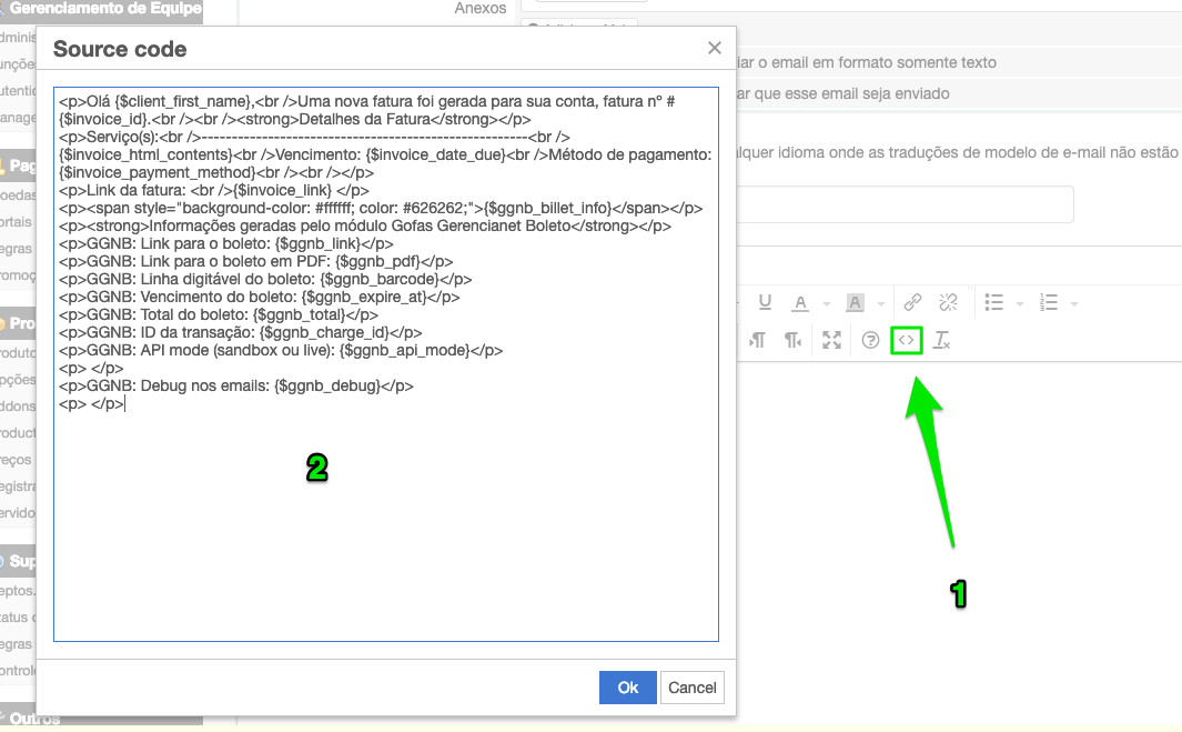 Onde encontrar o editor HTML dos templates de email