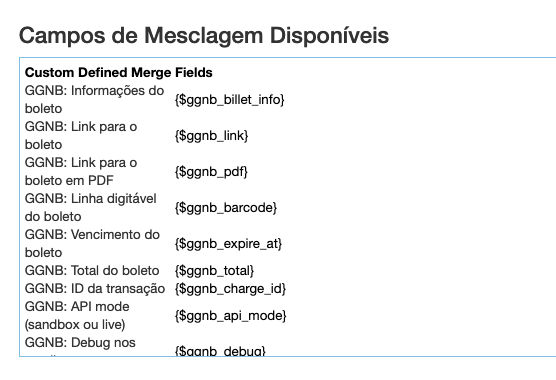 Tags de mesclagem abaixo do editor de emails